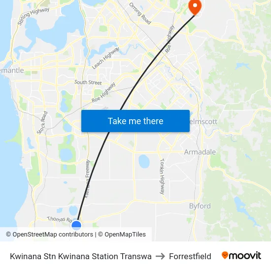 Kwinana Stn Kwinana Station Transwa to Forrestfield map
