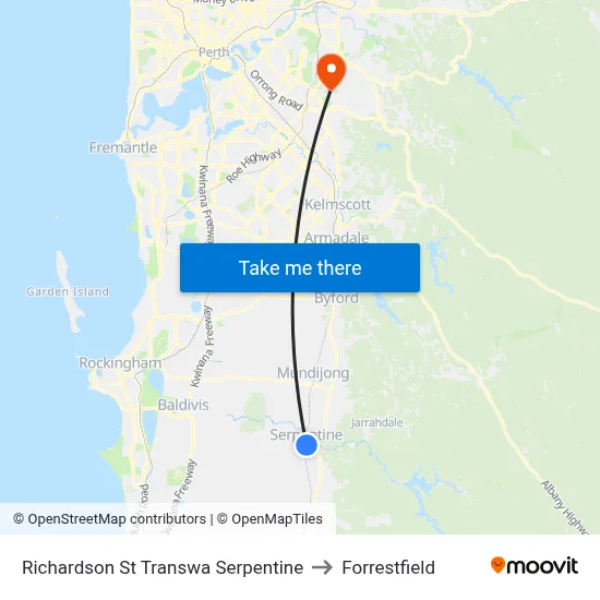 Richardson St Transwa Serpentine to Forrestfield map