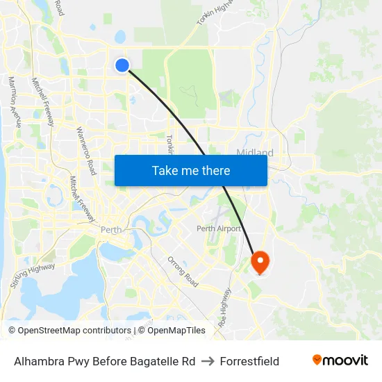 Alhambra Pwy Before Bagatelle Rd to Forrestfield map