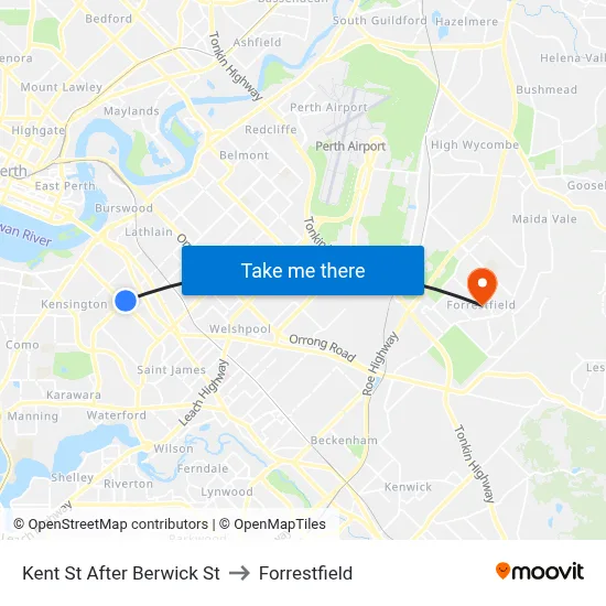 Kent St After Berwick St to Forrestfield map