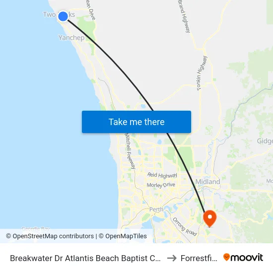 Breakwater Dr Atlantis Beach Baptist College to Forrestfield map