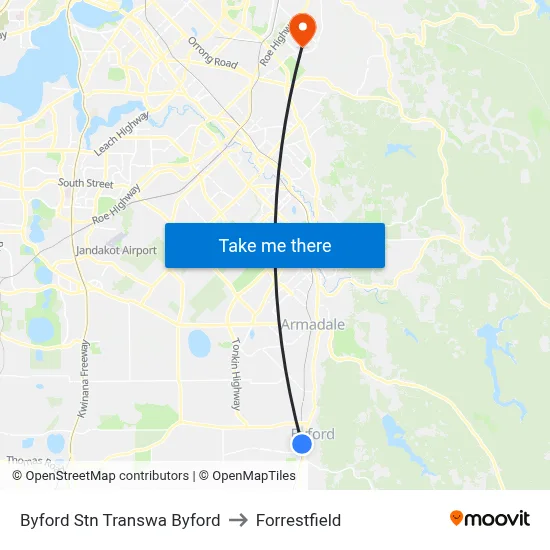 Byford Stn Transwa Byford to Forrestfield map