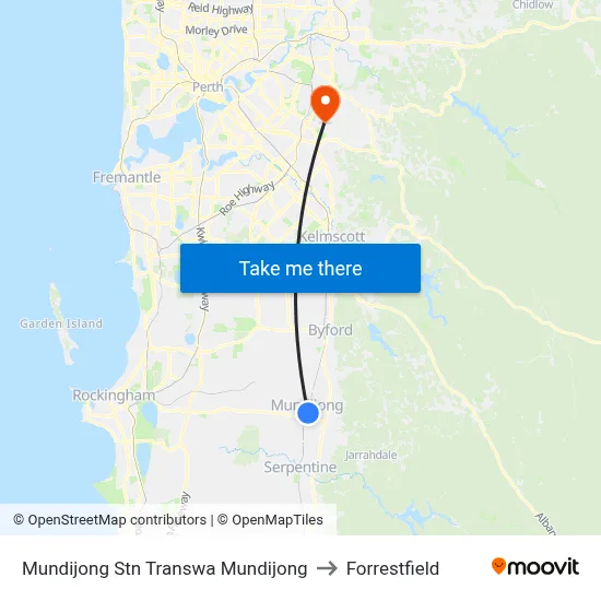 Mundijong Stn Transwa Mundijong to Forrestfield map