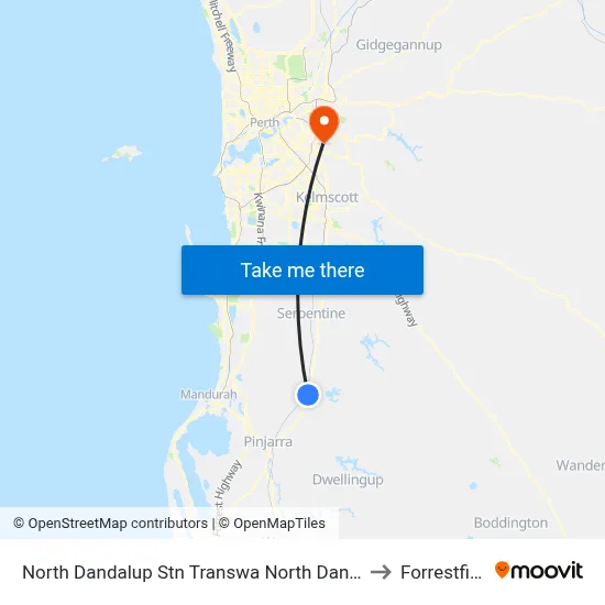 North Dandalup Stn Transwa North Dandalup to Forrestfield map