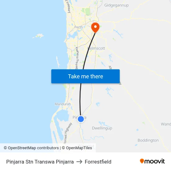 Pinjarra Stn Transwa Pinjarra to Forrestfield map