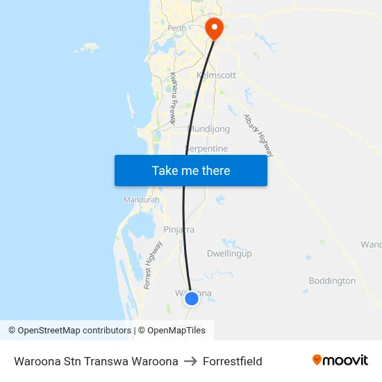 Waroona Stn Transwa Waroona to Forrestfield map