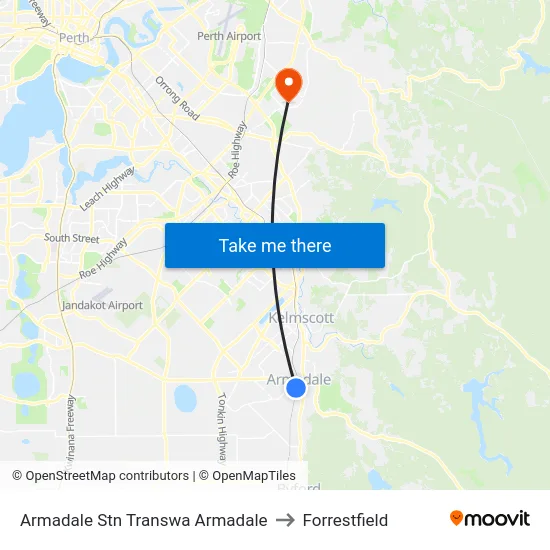 Armadale Stn Transwa Armadale to Forrestfield map