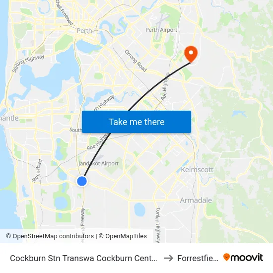 Cockburn Stn Transwa Cockburn Central to Forrestfield map