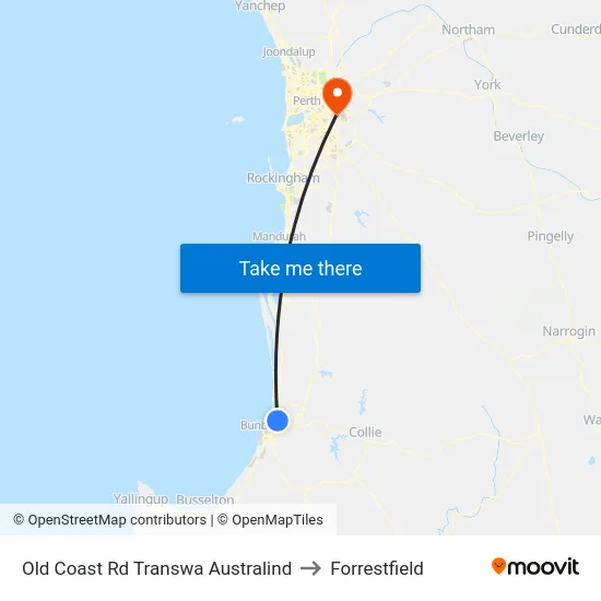 Old Coast Rd Transwa Australind to Forrestfield map
