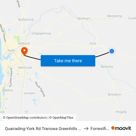 Quairading-York Rd Transwa Greenhills Turnoff to Forrestfield map