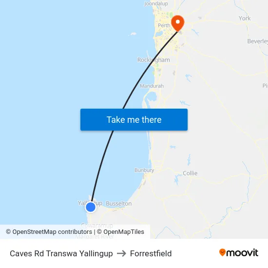 Caves Rd Transwa Yallingup to Forrestfield map