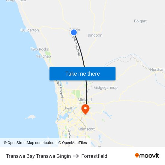 Transwa Bay Transwa Gingin to Forrestfield map