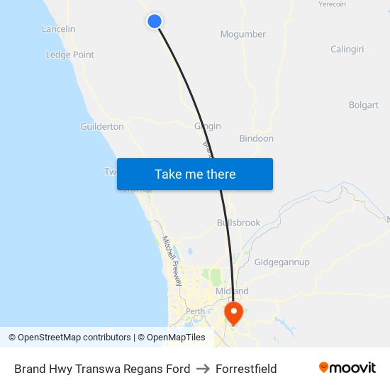 Brand Hwy Transwa Regans Ford to Forrestfield map