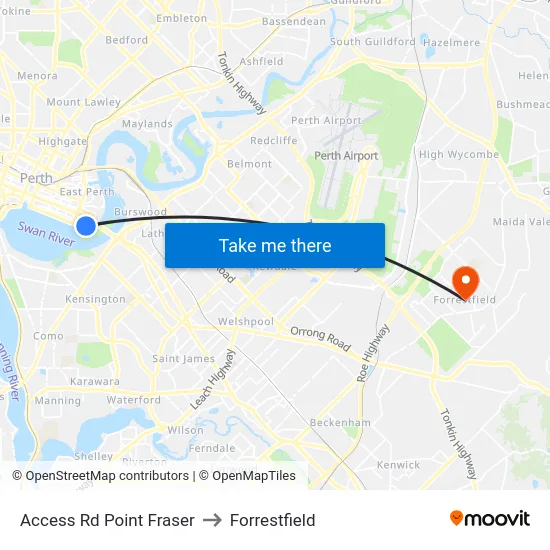 Access Rd Point Fraser to Forrestfield map