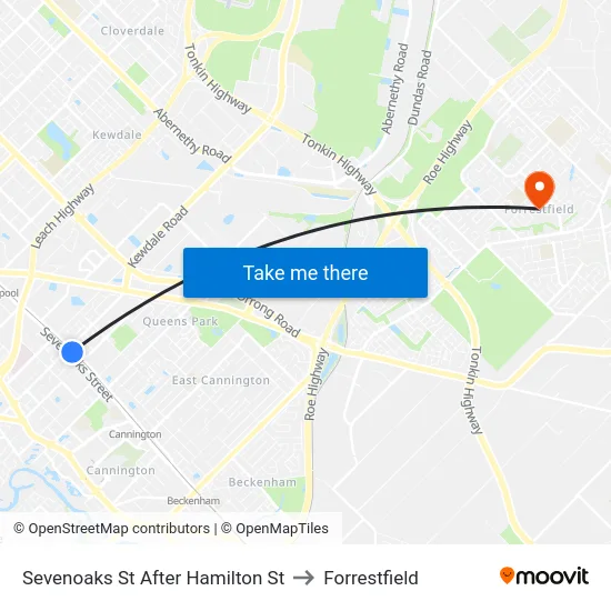Sevenoaks St After Hamilton St to Forrestfield map