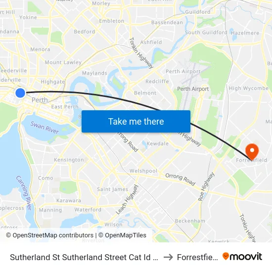 Sutherland St Sutherland Street Cat Id 40 to Forrestfield map