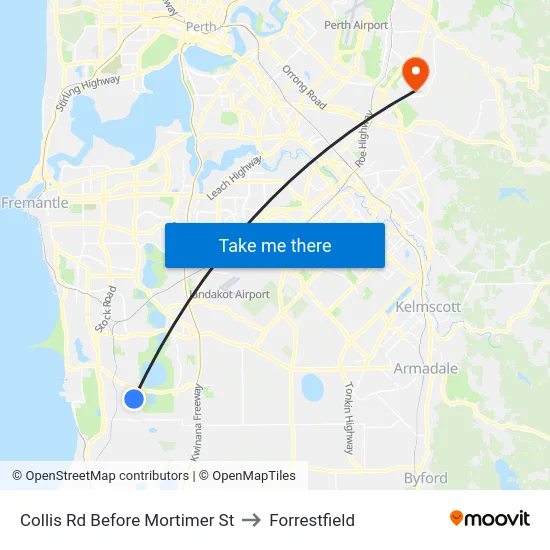 Collis Rd Before Mortimer St to Forrestfield map