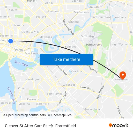 Cleaver St After Carr St to Forrestfield map