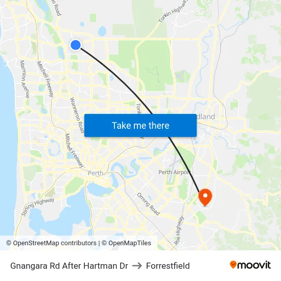 Gnangara Rd After Hartman Dr to Forrestfield map