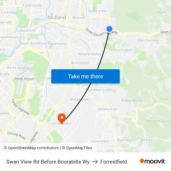 Swan View Rd Before Boorabilla Wy to Forrestfield map