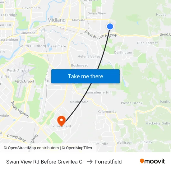 Swan View Rd Before Grevillea Cr to Forrestfield map
