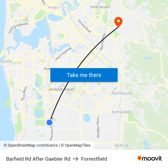 Barfield Rd After Gaebler Rd to Forrestfield map