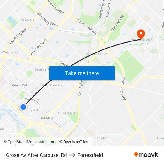 Grose Av After Carousel Rd to Forrestfield map