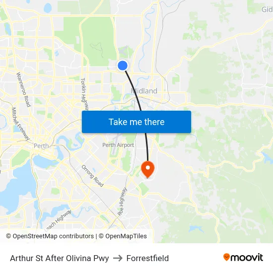 Arthur St After Olivina Pwy to Forrestfield map