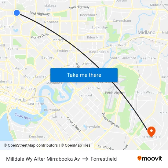 Milldale Wy After Mirrabooka Av to Forrestfield map
