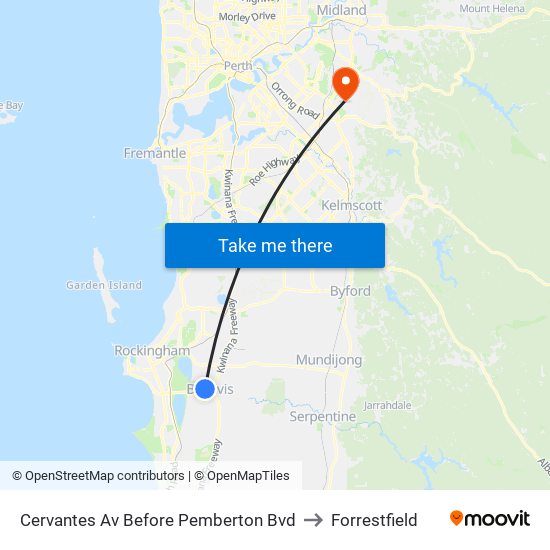 Cervantes Av Before Pemberton Bvd to Forrestfield map