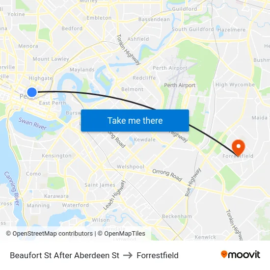 Beaufort St After Aberdeen St to Forrestfield map