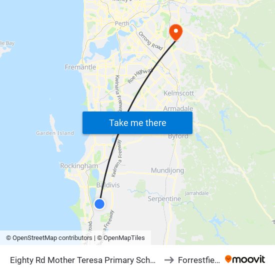 Eighty Rd Mother Teresa Primary School to Forrestfield map