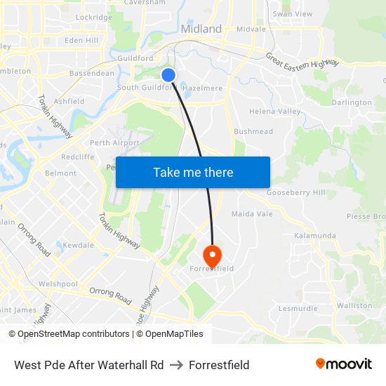 West Pde After Waterhall Rd to Forrestfield map