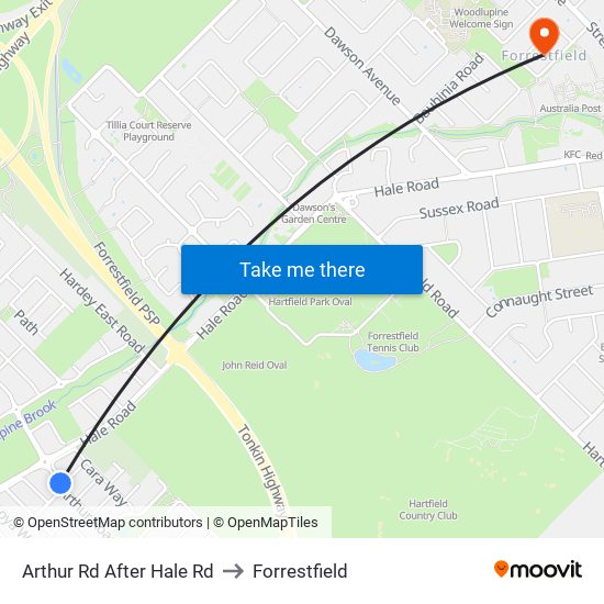 Arthur Rd After Hale Rd to Forrestfield map
