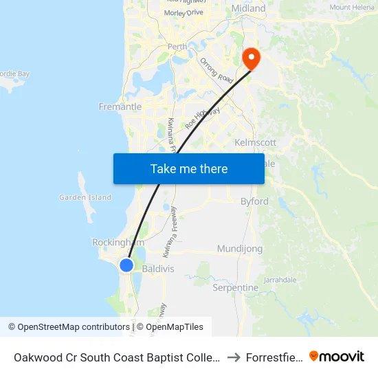 Oakwood Cr South Coast Baptist College to Forrestfield map