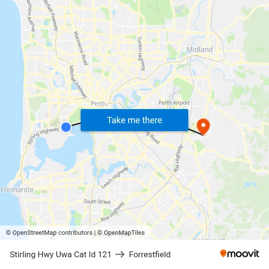 Stirling Hwy Uwa Cat Id 121 to Forrestfield map