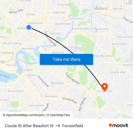 Coode St After Beaufort St to Forrestfield map