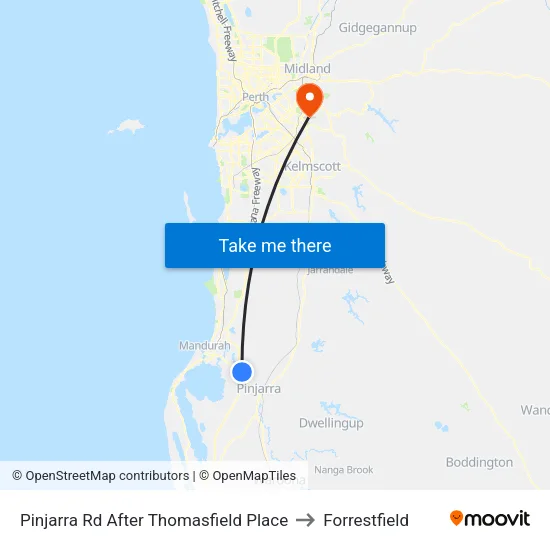 Pinjarra Rd After Thomasfield Pl to Forrestfield map