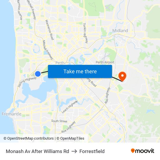 Monash Av After Williams Rd to Forrestfield map