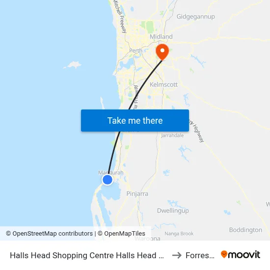 Halls Head Shopping Centre Halls Head Shops (Regional) to Forrestfield map