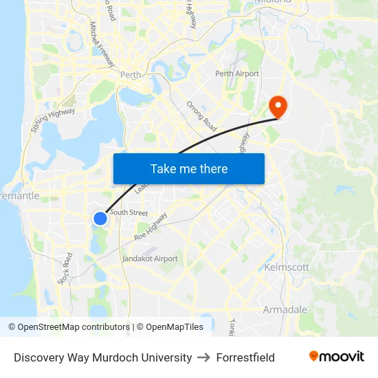 Discovery Way Murdoch University to Forrestfield map