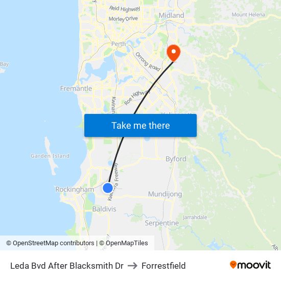 Leda Bvd After Blacksmith Dr to Forrestfield map