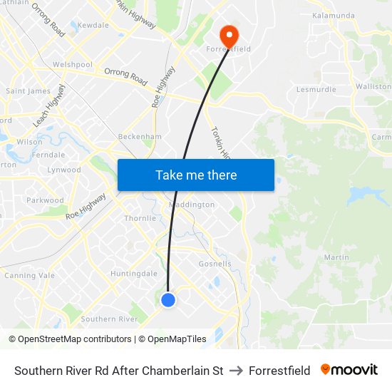 Southern River Rd After Chamberlain St to Forrestfield map