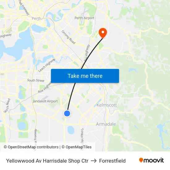 Yellowwood Av Harrisdale Shop Ctr to Forrestfield map
