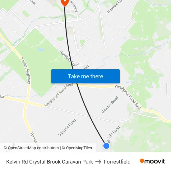 Kelvin Rd Crystal Brook Caravan Park to Forrestfield map