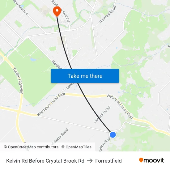 Kelvin Rd Before Crystal Brook Rd to Forrestfield map