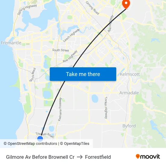 Gilmore Av Before Brownell Cr to Forrestfield map