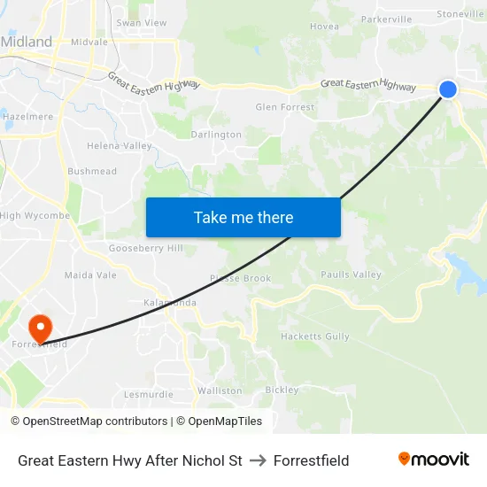 Great Eastern Hwy After Nichol St to Forrestfield map