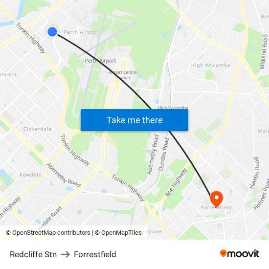 Redcliffe Stn to Forrestfield map