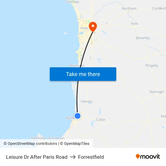 Leisure Dr After Paris Road to Forrestfield map